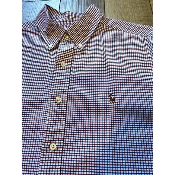 Ralph Lauren Check Long Sleeve Button Up Shirt Cotton Red White Blue Men Large - Picture 1 of 7